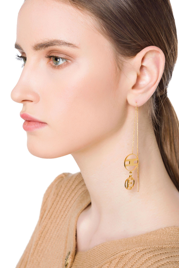 Chain earrings with logo - Elisabetta Franchi® Outlet