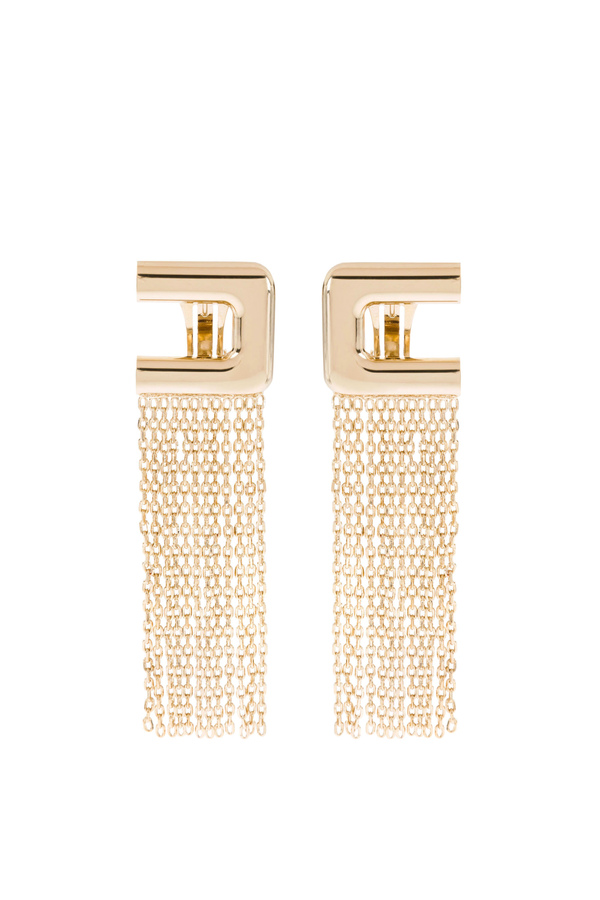 Earrings with logo and a cascade of Elisabetta Franchi chains - Elisabetta Franchi® Outlet