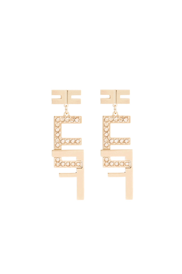 Elisabetta Franchi double logo pendant earrings made of rhinestones - Elisabetta Franchi® Outlet