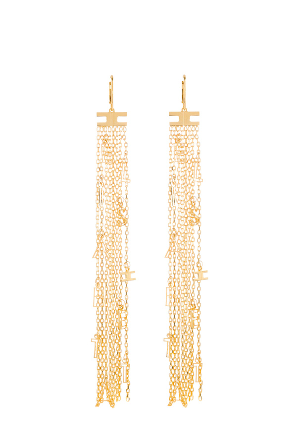 Light gold pendant earrings with charms and letters - Elisabetta Franchi® Outlet
