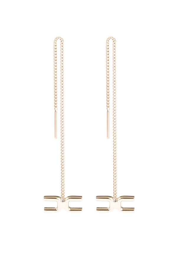 String pendant earrings with Elisabetta Franchi logo - Elisabetta Franchi® Outlet