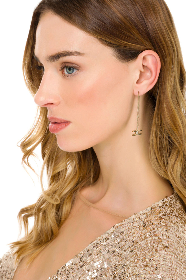 String pendant earrings with Elisabetta Franchi logo - Elisabetta Franchi® Outlet