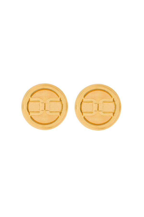 Button earrings with Elisabetta Franchi gold logo - Elisabetta Franchi® Outlet