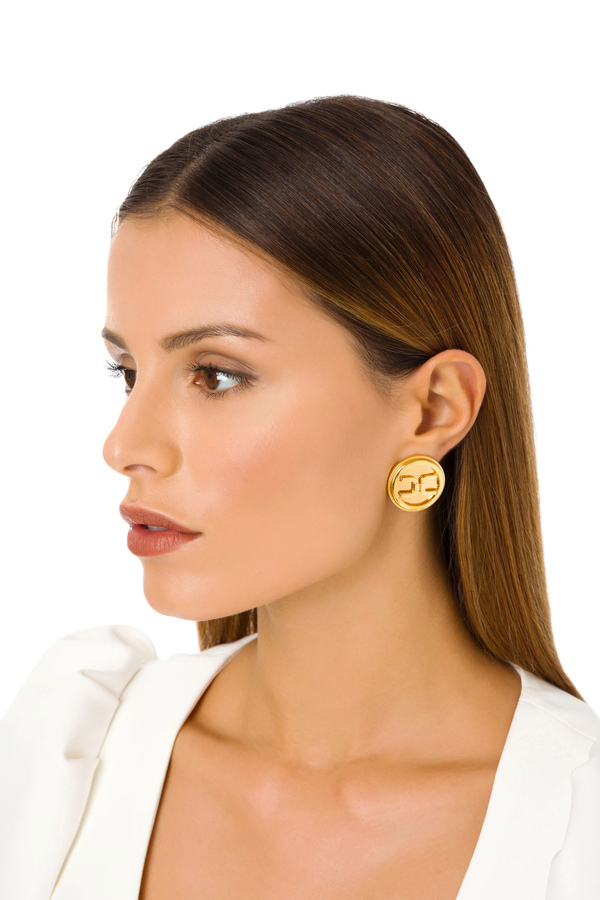 Boucles d’oreilles bouton avec logo gold Elisabetta Franchi - Elisabetta Franchi® Outlet