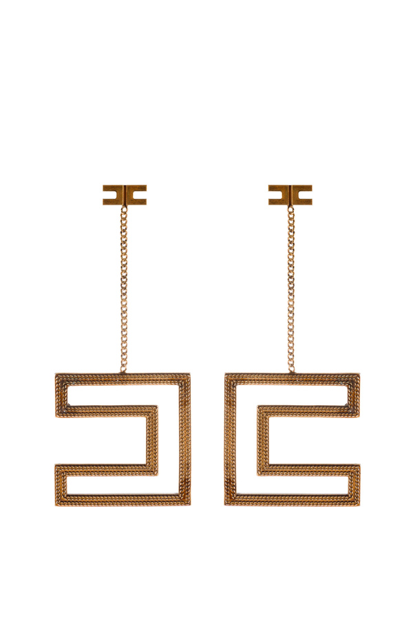 Pendientes con logotipo de oro antiguo Elisabetta Franchi - Elisabetta Franchi® Outlet