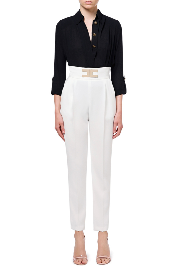 Trousers with logoed waistband - Elisabetta Franchi® Outlet