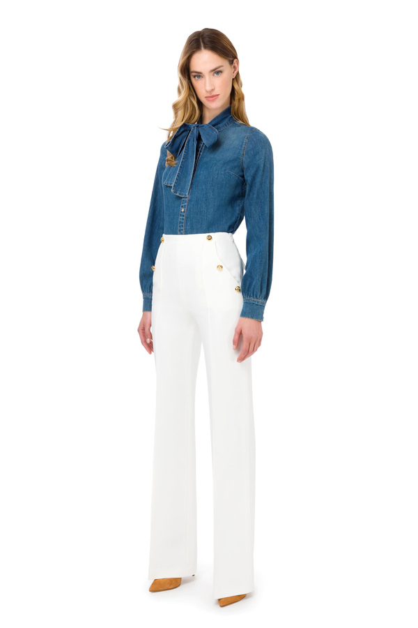Palazzo trousers with light gold buttons - Elisabetta Franchi® Outlet