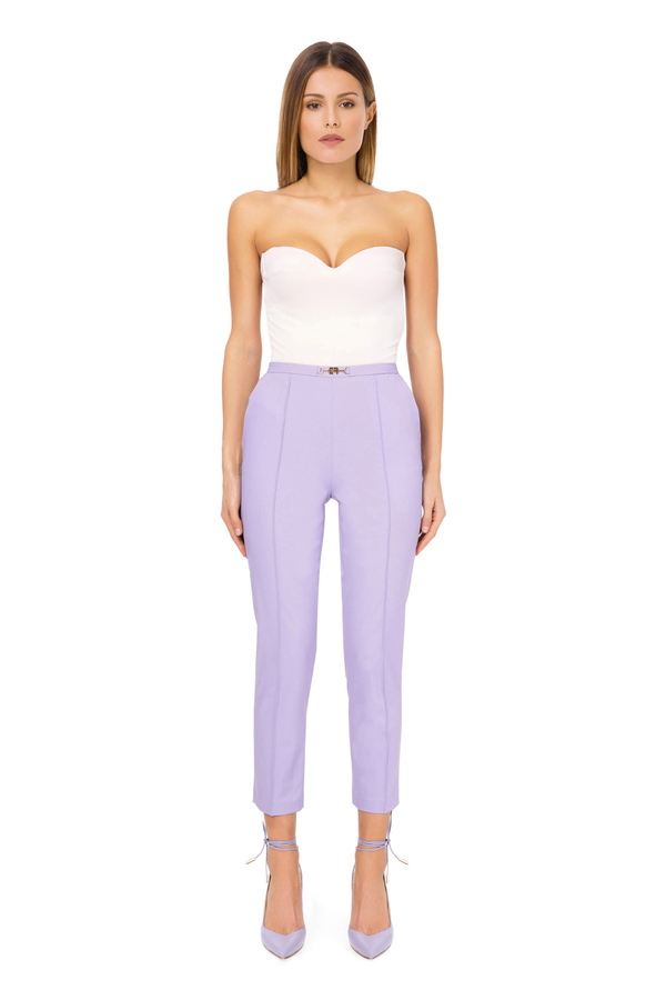 Trousers with logoed clasp accessory - Elisabetta Franchi® Outlet