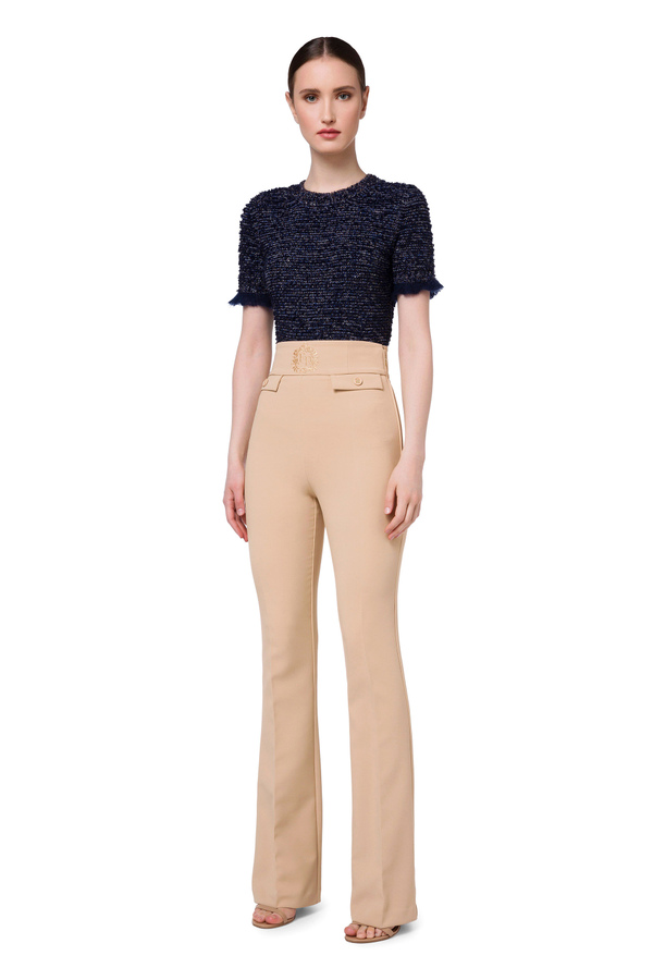 High waist trousers with coat of arms embroidery - Elisabetta Franchi® Outlet