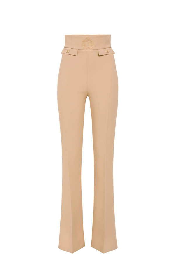 High waist trousers with coat of arms embroidery - Elisabetta Franchi® Outlet