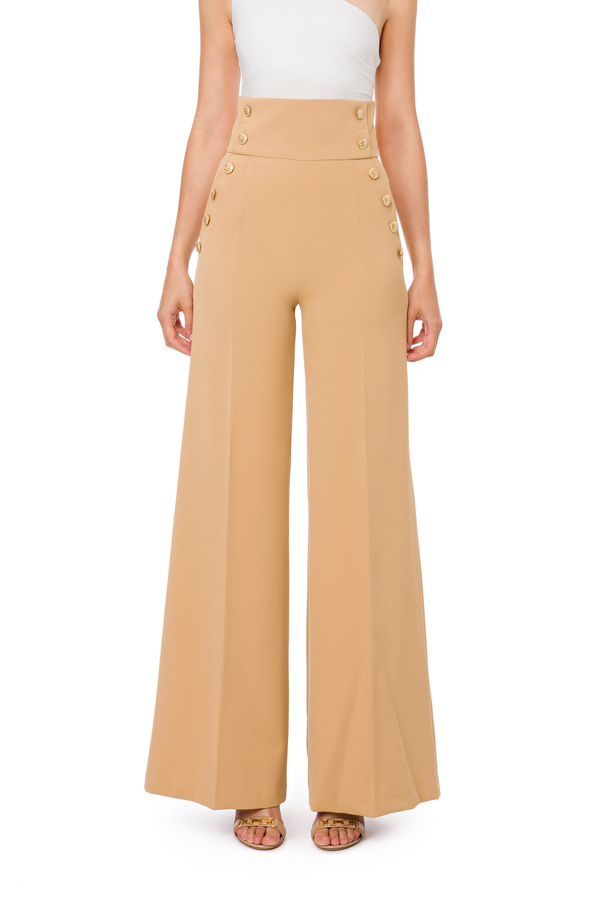 Palazzo trousers with gold buttons - Elisabetta Franchi® Outlet