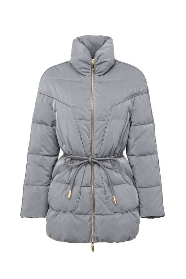 Oversize quilted jacket with belt at the waist - Elisabetta Franchi® Outlet