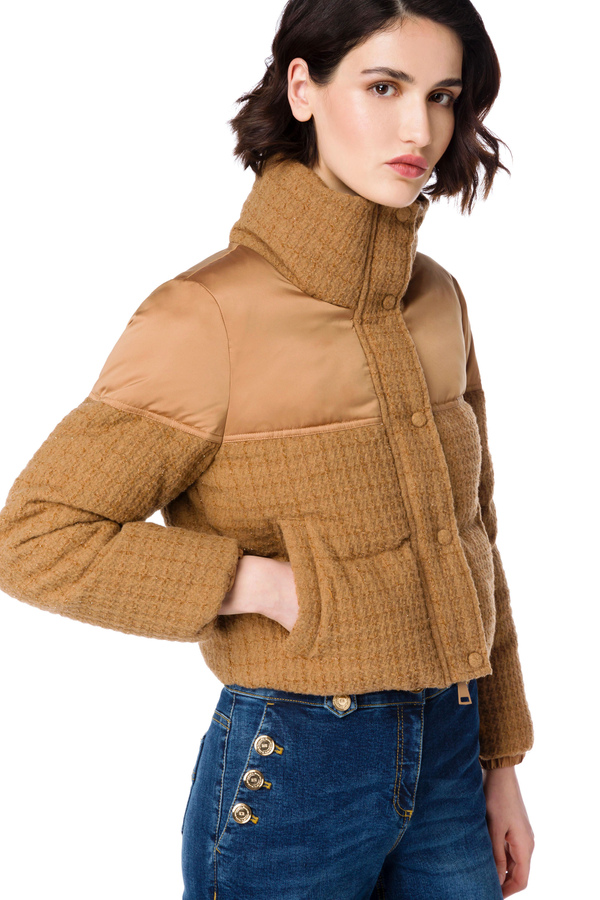 Tweed and voile blend micro quilted jacket - Elisabetta Franchi® Outlet