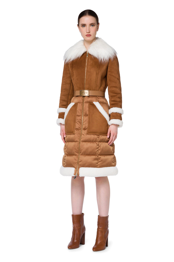 Padded voile and faux fur overcoat - Elisabetta Franchi® Outlet