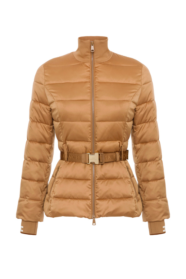 Padded quilted coat with logoed collar and cuffs - Elisabetta Franchi® Outlet