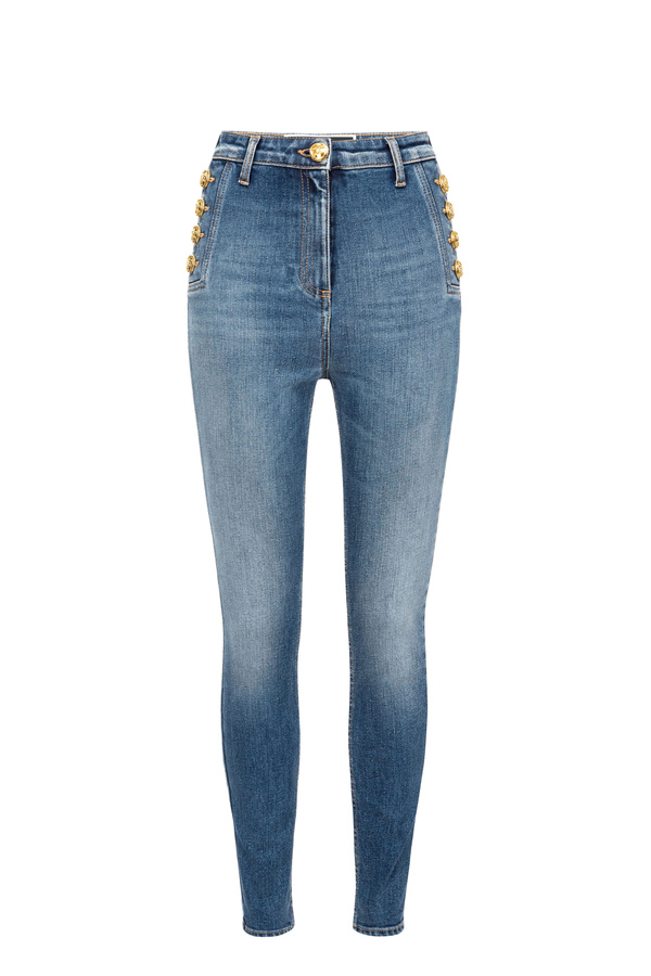 Stretch jeans with light gold buttons - Elisabetta Franchi® Outlet