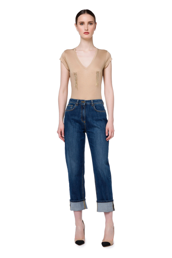 Mom fit jeans with embroidered logo - Elisabetta Franchi® Outlet