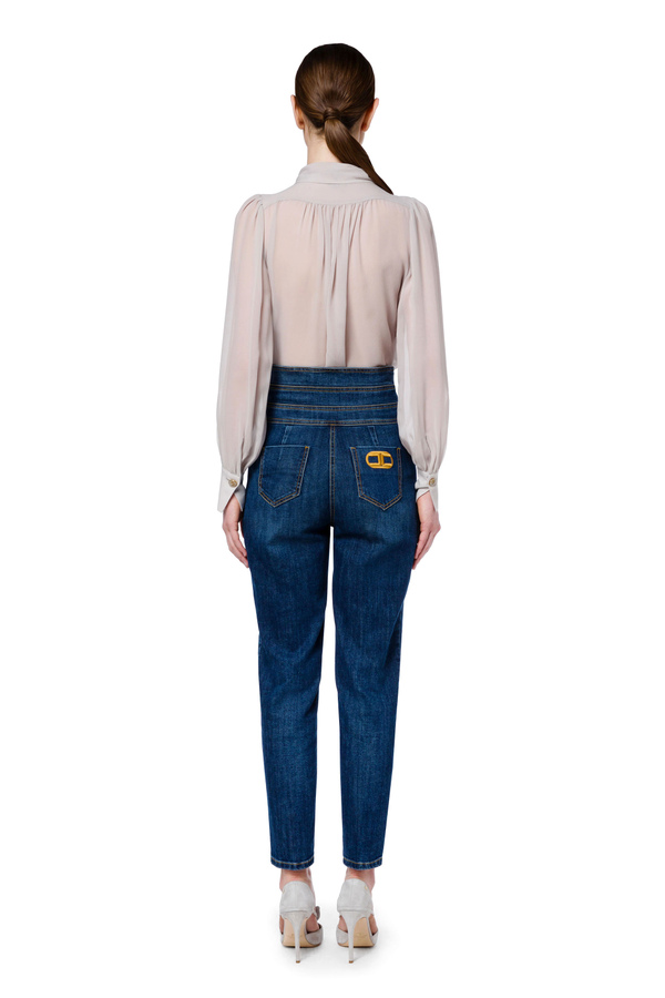 High waist jeans with waistband and logo. - Elisabetta Franchi® Outlet