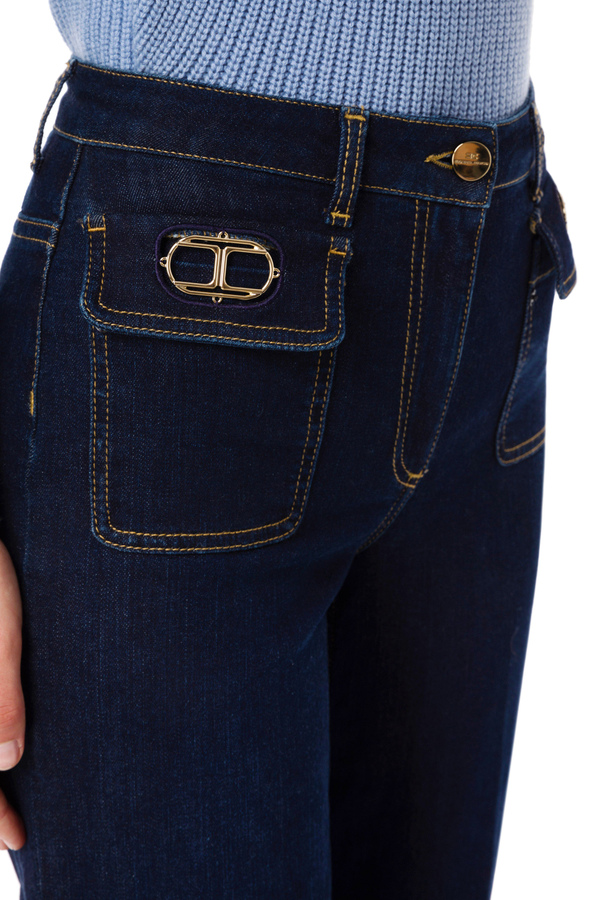 Palazzo jeans with logo appliqué - Elisabetta Franchi® Outlet