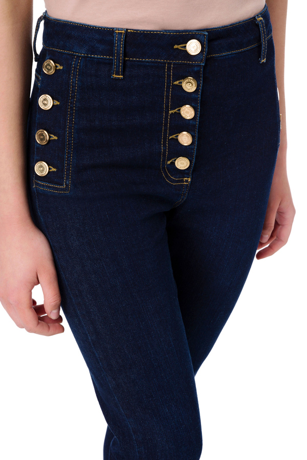 Jeans skinny con bottoni oro a vista - Elisabetta Franchi® Outlet