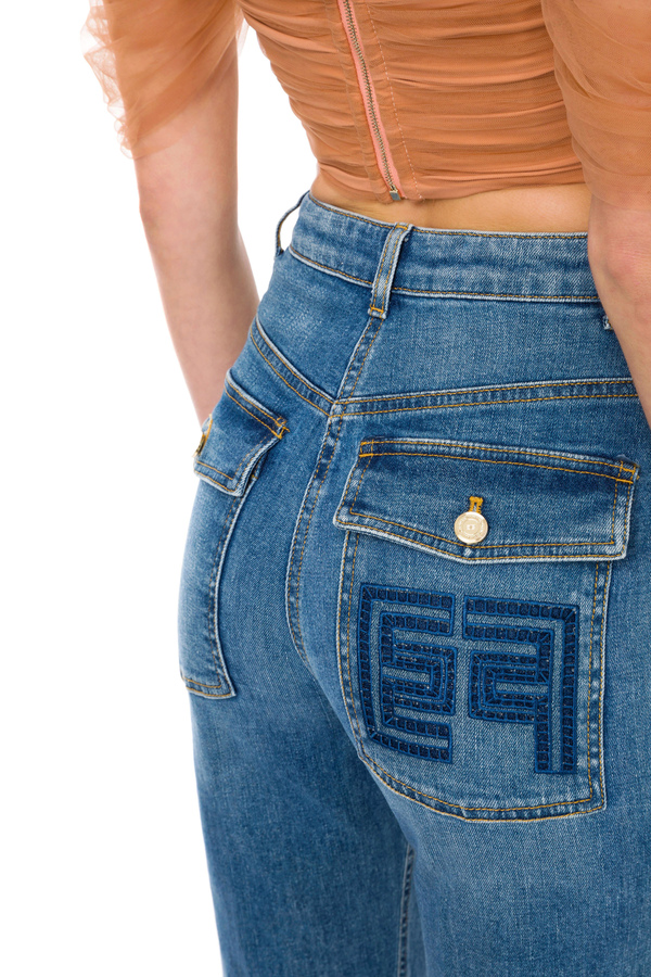 Jeans mit Stickerei hinten - Elisabetta Franchi® Outlet