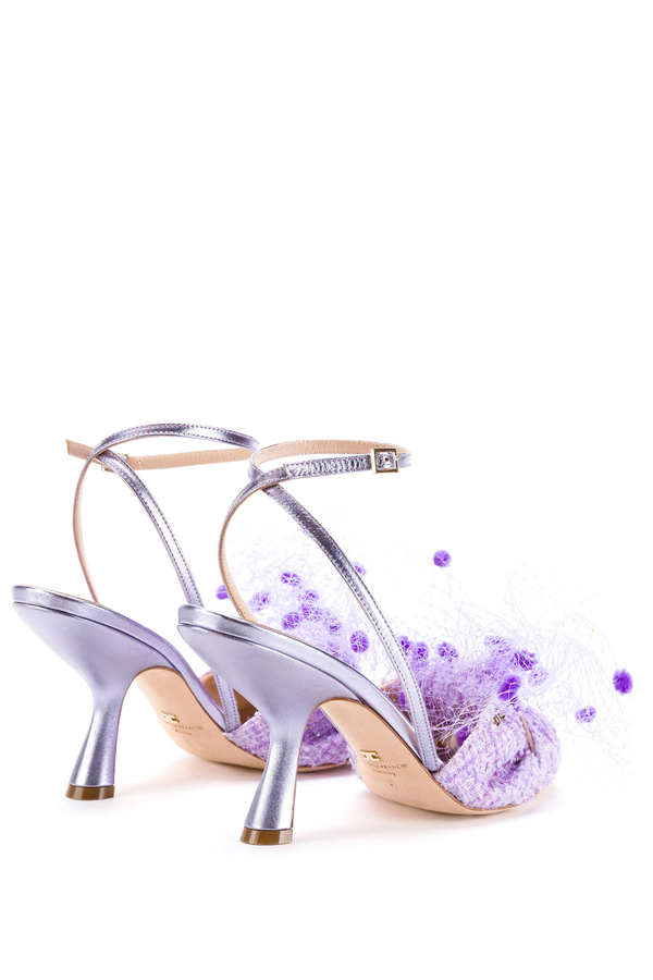 Open-toe sandals in bouclé fabric with bow - Elisabetta Franchi® Outlet