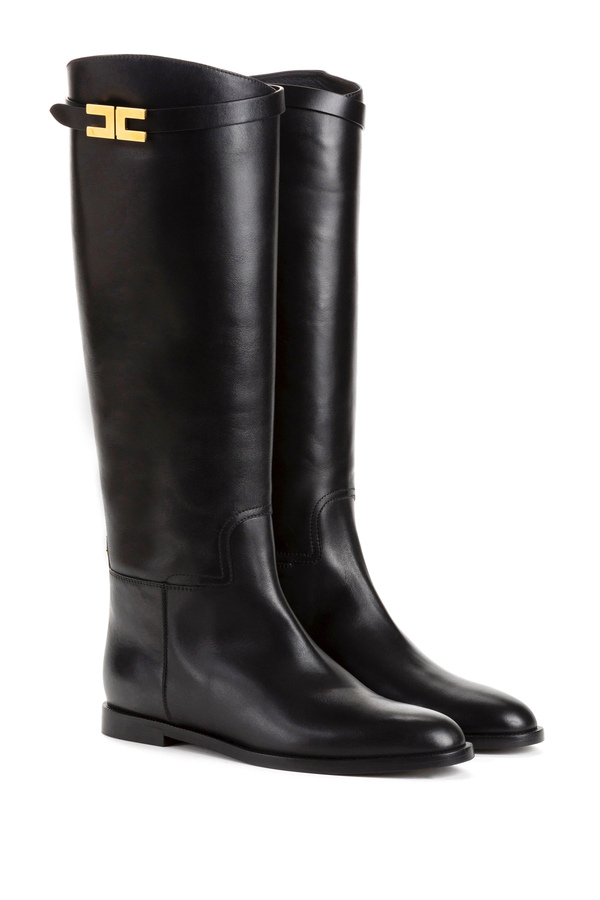 High boots with logoed buckle by Elisabetta Franchi - Elisabetta Franchi® Outlet