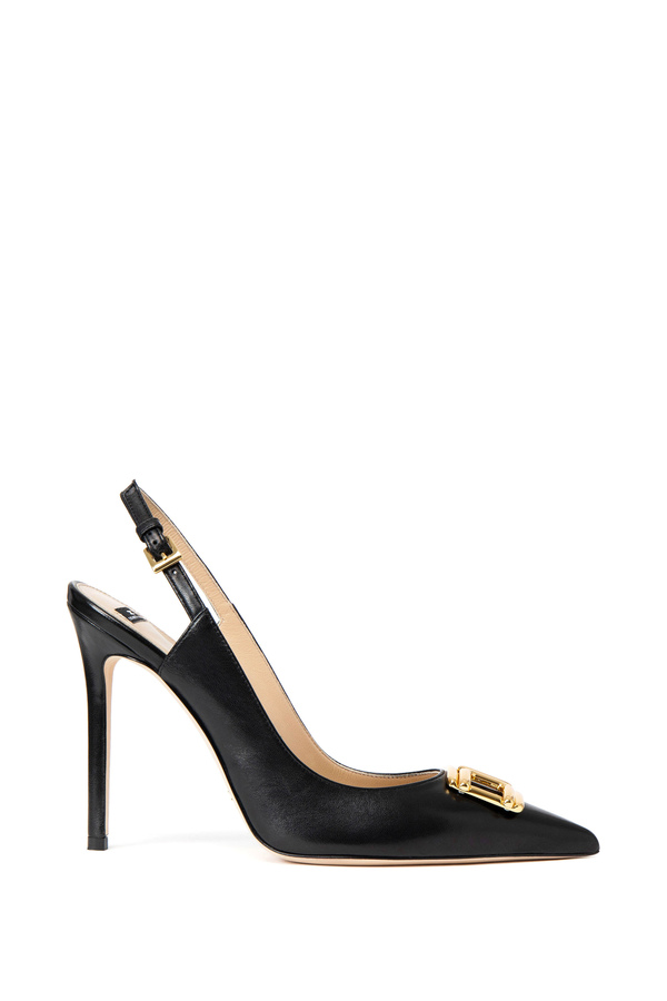 Zapatos de salón abiertos con logotipo gold - Elisabetta Franchi® Outlet