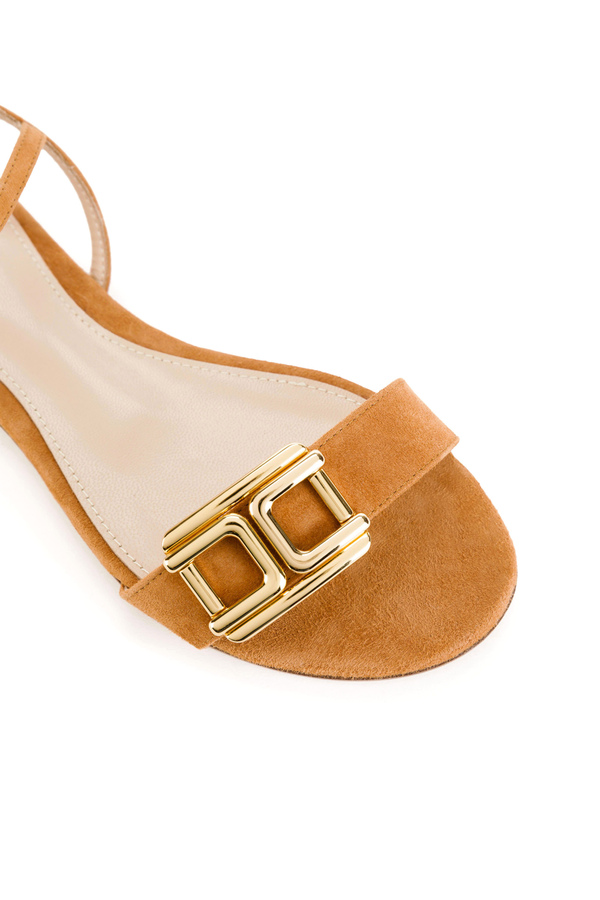 Sandalo flat con logo light gold - Elisabetta Franchi® Outlet