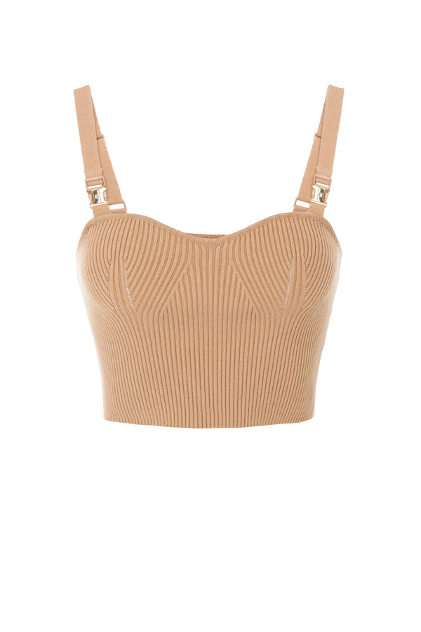 Knitted top with sweetheart neckline - Elisabetta Franchi® Outlet
