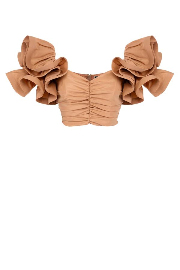 Top in ottoman con manica rouches - Elisabetta Franchi® Outlet