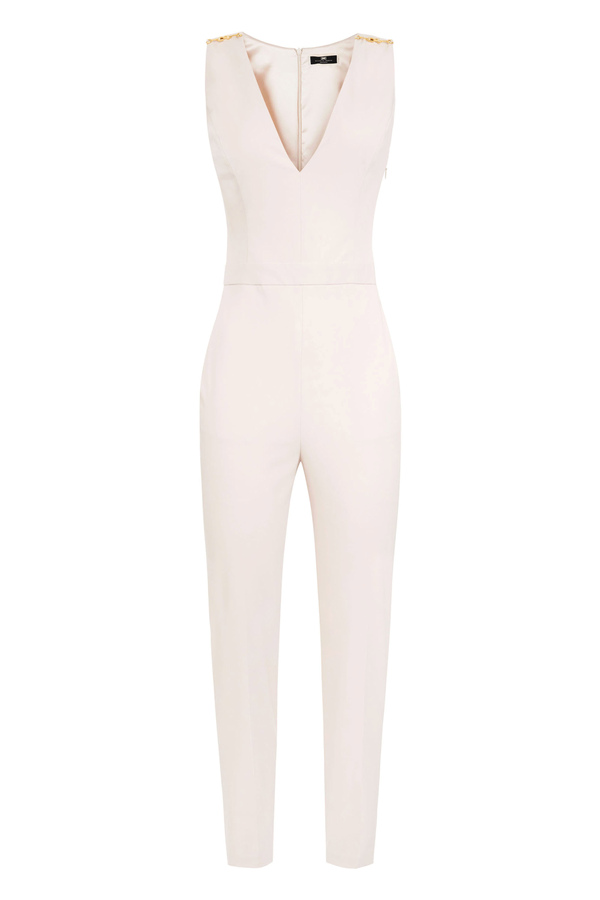 One-piece jumpsuit with Elisabetta Franchi light gold logo - Elisabetta Franchi® Outlet
