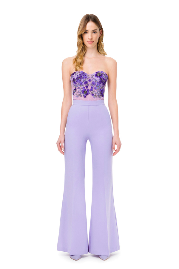 Full jumpsuit with embroidered top - Elisabetta Franchi® Outlet