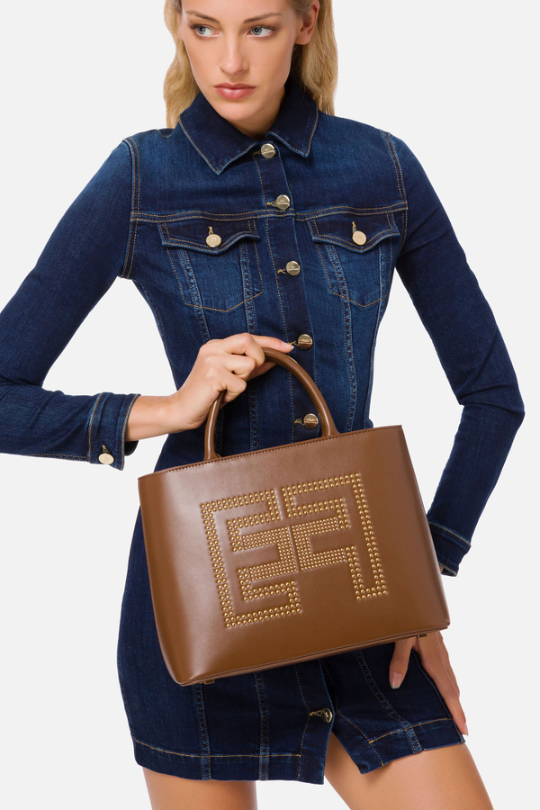 Shopper con logotipo con tachas - Elisabetta Franchi® Outlet