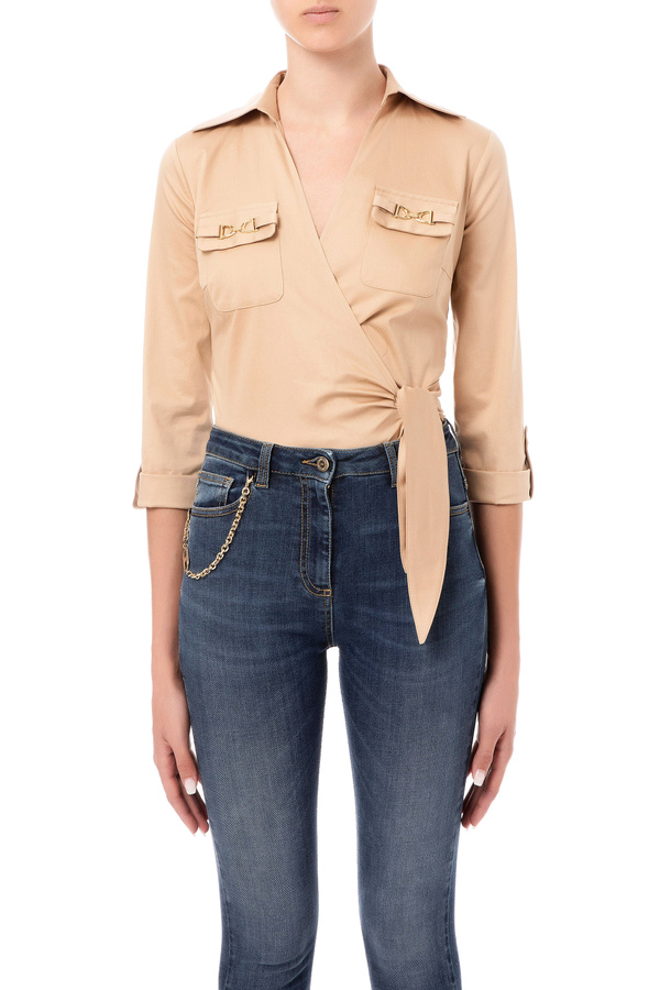 Crop shirt with bow at the waist - Elisabetta Franchi® Outlet