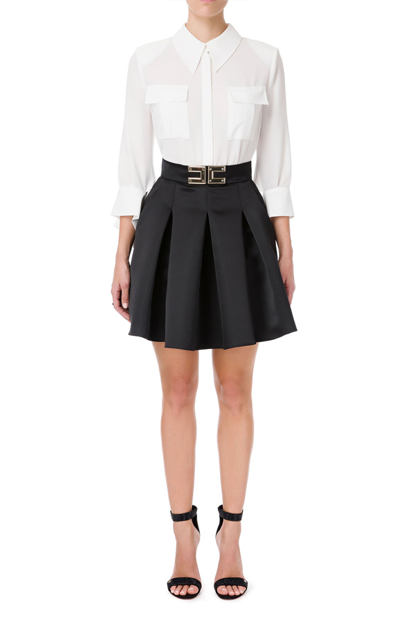 Mini skirt with flounce and light gold button - Elisabetta Franchi® Outlet