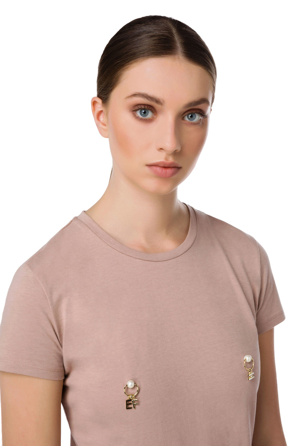 Camiseta con aplicación piercing - Elisabetta Franchi® Outlet