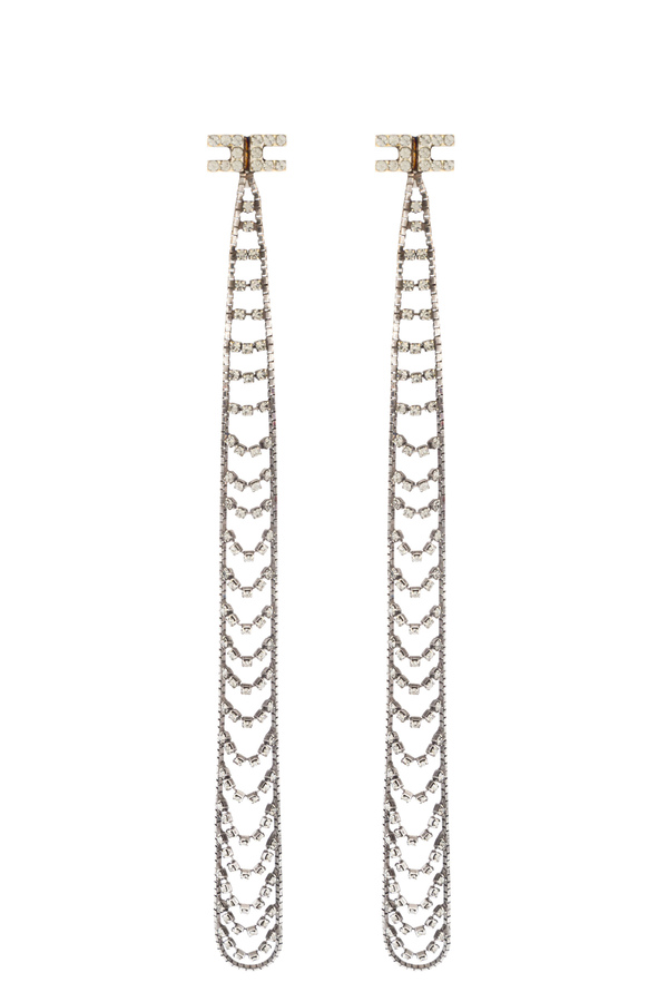 Chandelier earrings with rhinestones and Elisabetta Franchi logo - Elisabetta Franchi® Outlet