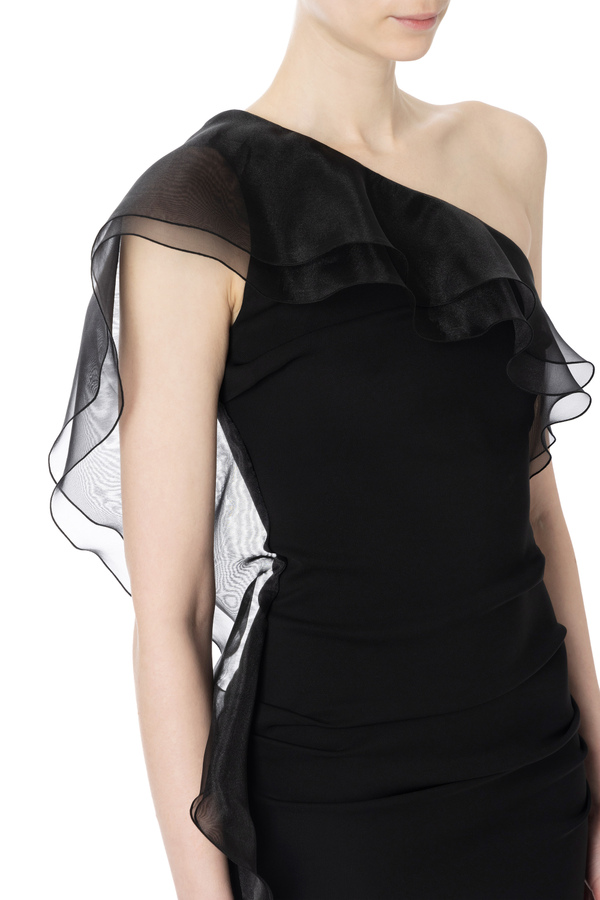 Asymmetrisches Kleid mit Volant aus Organza - Elisabetta Franchi® Outlet