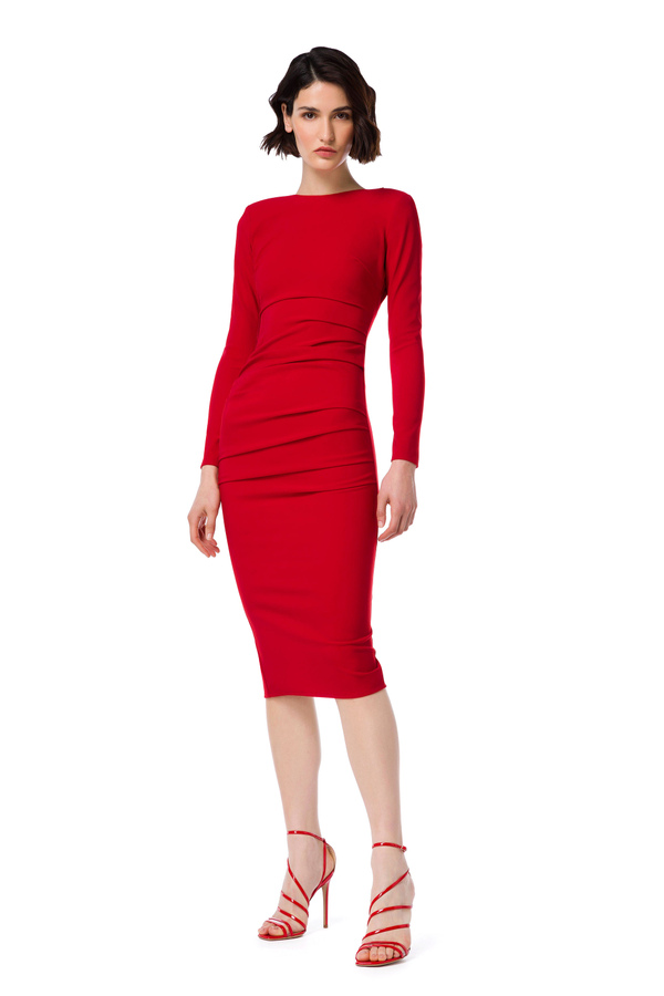 Stretch fabric dress with bow neckline - Elisabetta Franchi® Outlet