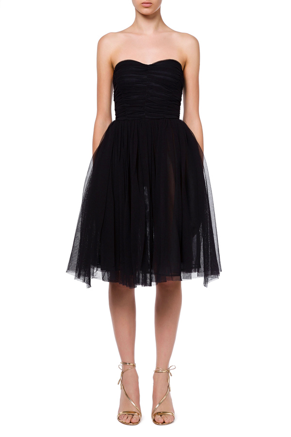 Dress in tulle fabric with sweetheart neckline - Elisabetta Franchi® Outlet