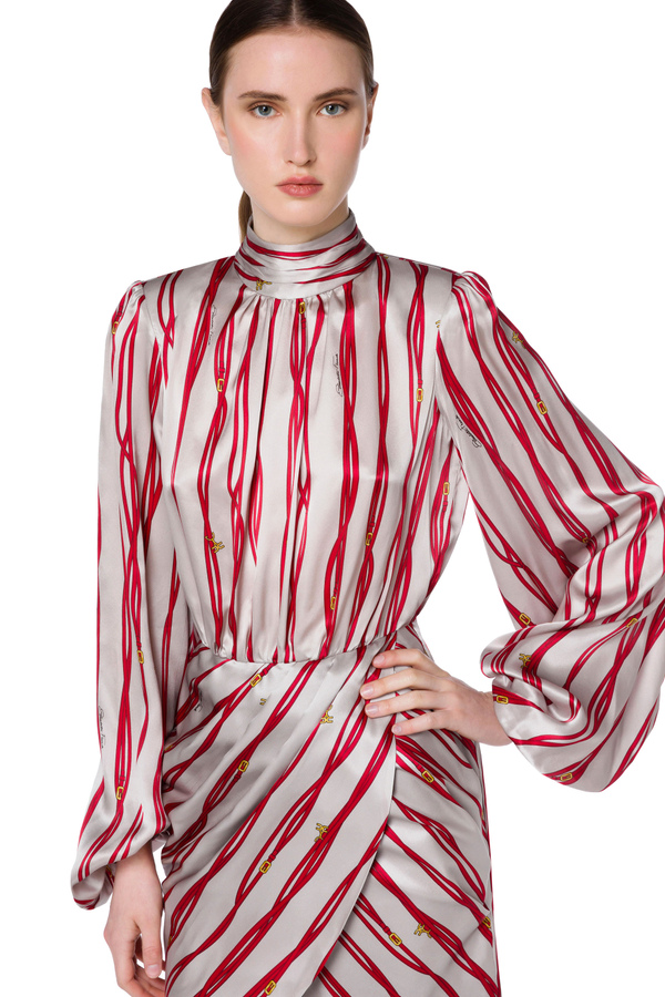 Kleid aus Seidensatin mit Gürtel Logo-Print - Elisabetta Franchi® Outlet