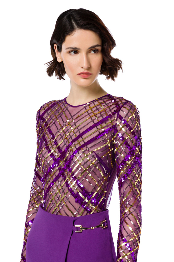 Pailletten-Kleid mit Tartan-Print - Elisabetta Franchi® Outlet