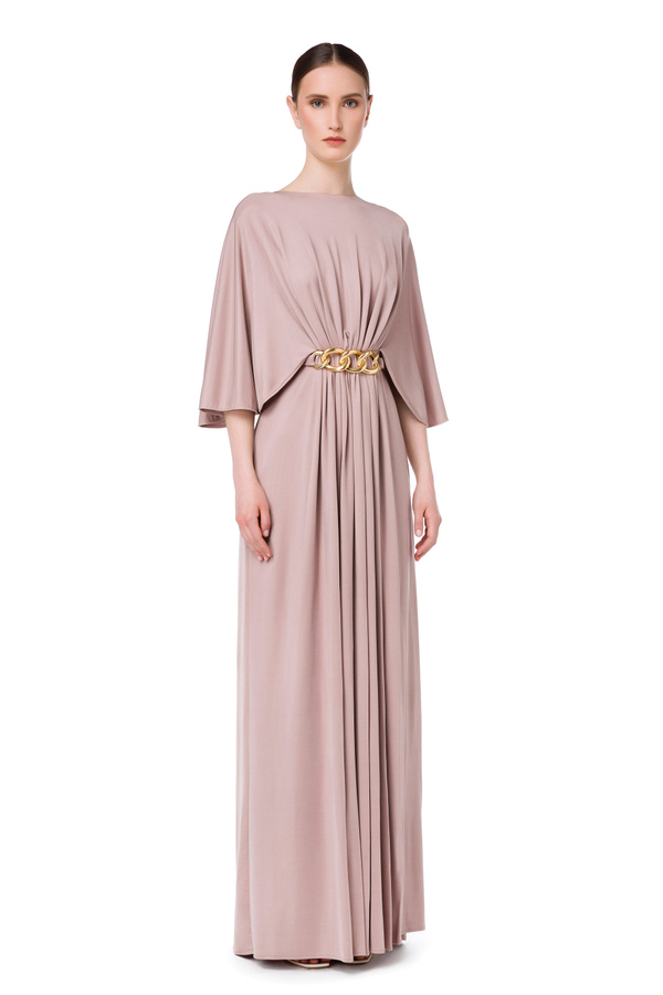 Empire-waist gown with light gold chain - Elisabetta Franchi® Outlet