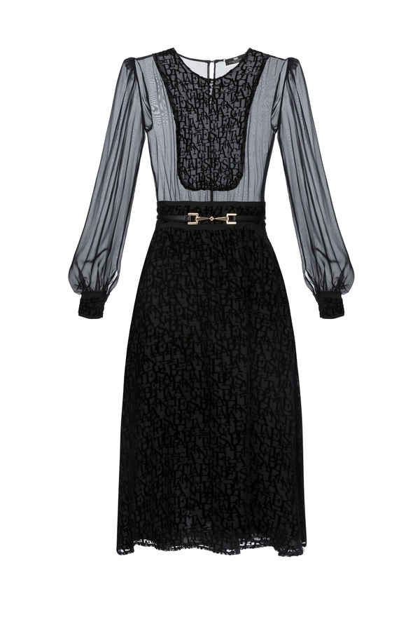 Kleid mit Lettering-Logo und Gürtel in der Taille - Elisabetta Franchi® Outlet