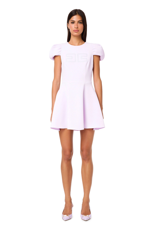 Babydoll dress with logo and puff sleeves - Elisabetta Franchi® Outlet