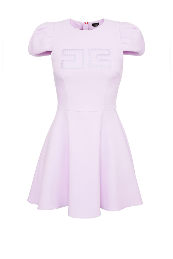Babydoll dress with logo and puff sleeves - Elisabetta Franchi® Outlet