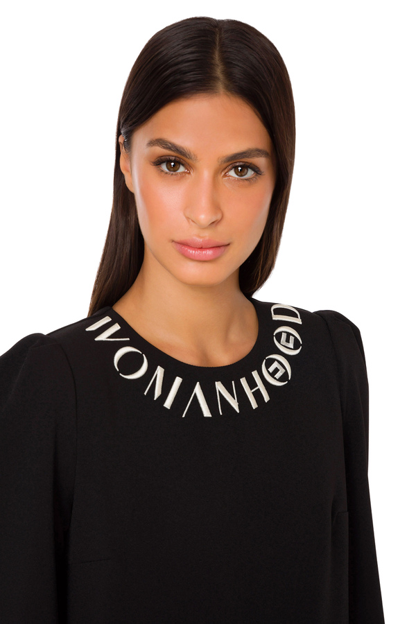 Boxy dress with embroidered crew neck - Elisabetta Franchi® Outlet