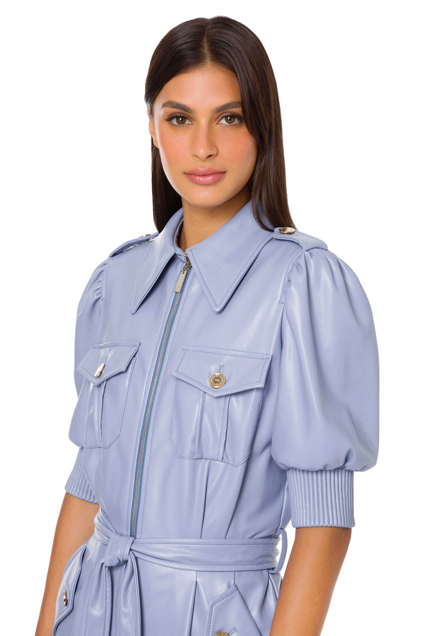 Hemdblusenkleid mit Puffärmeln und Gürtel mit Logo - Elisabetta Franchi® Outlet