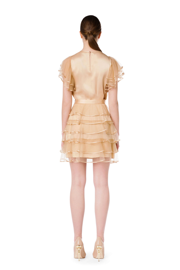 Mini dress with silk flounces with flower - Elisabetta Franchi® Outlet